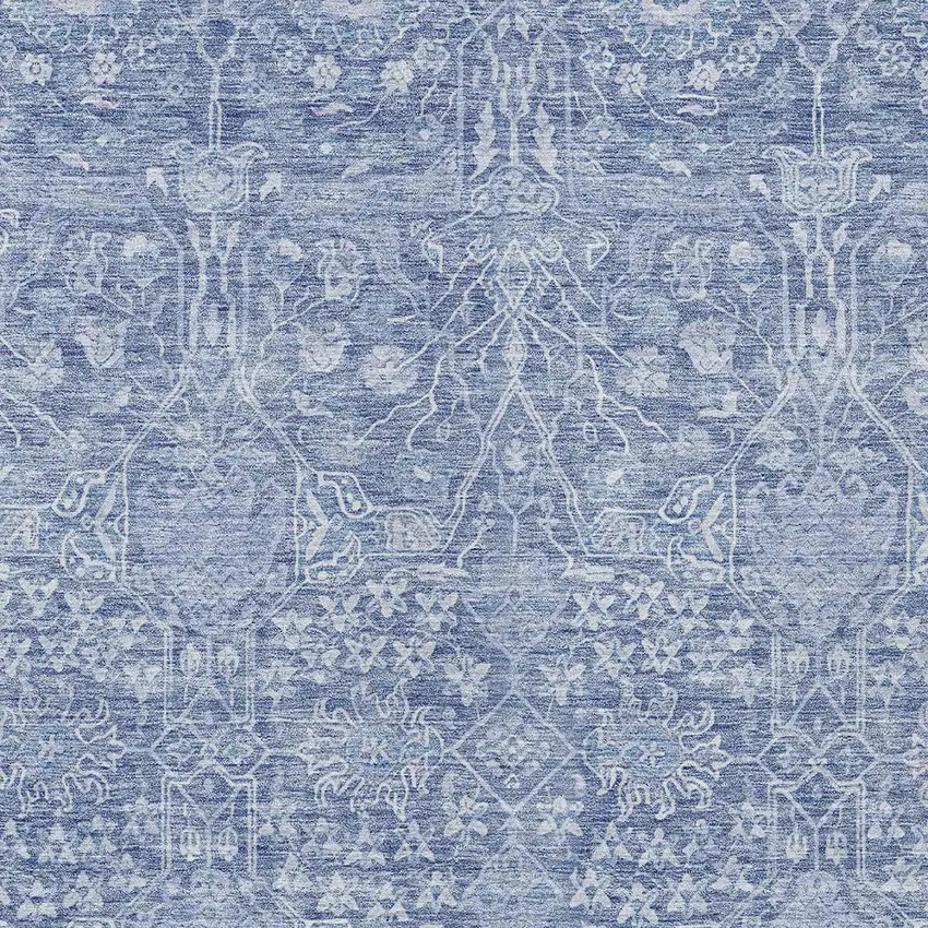 Denim Blue And Ivory Floral Washable Indoor Outdoor Area Rug Photo 5