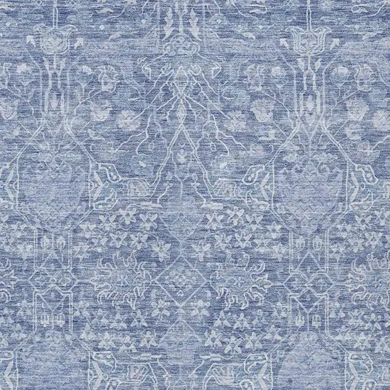 Denim Blue And Ivory Floral Washable Indoor Outdoor Area Rug Photo 5
