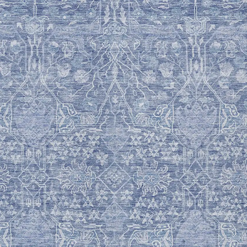 Denim Blue And Ivory Floral Washable Indoor Outdoor Area Rug Photo 5