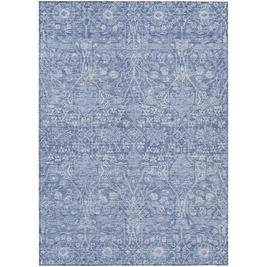 Denim Blue And Ivory Floral Washable Indoor Outdoor Area Rug Photo 2