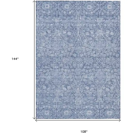 Denim Blue And Ivory Floral Washable Indoor Outdoor Area Rug Photo 7