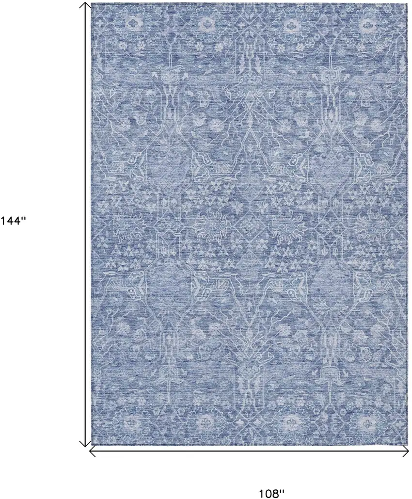 Denim Blue And Ivory Floral Washable Indoor Outdoor Area Rug Photo 7