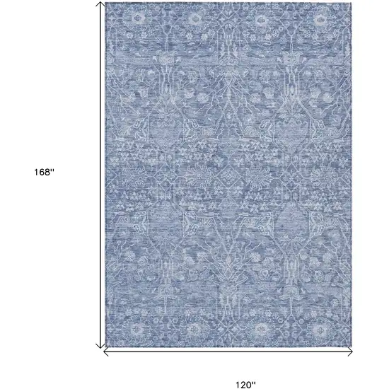 Denim Blue And Ivory Floral Washable Indoor Outdoor Area Rug Photo 7