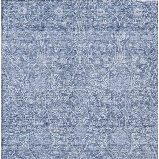 Denim Blue And Ivory Floral Washable Indoor Outdoor Area Rug Photo 5