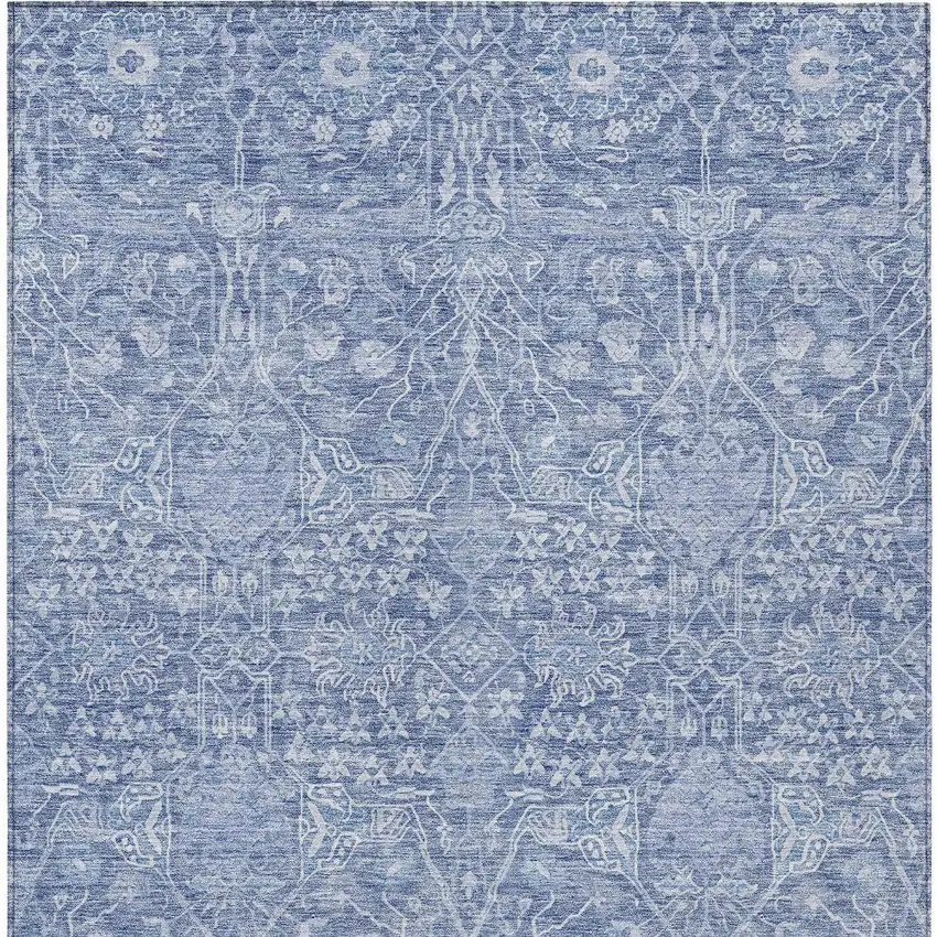 Denim Blue And Ivory Floral Washable Indoor Outdoor Area Rug Photo 5