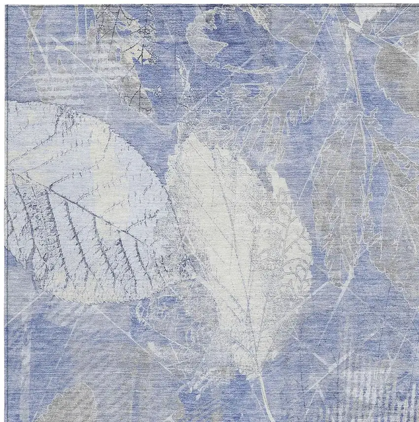 Denim Blue And Ivory Floral Washable Indoor Outdoor Area Rug Photo 3