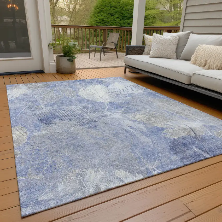 Denim Blue And Ivory Floral Washable Indoor Outdoor Area Rug Photo 7