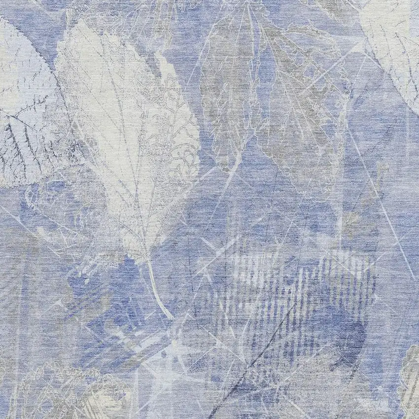 Denim Blue And Ivory Floral Washable Indoor Outdoor Area Rug Photo 3