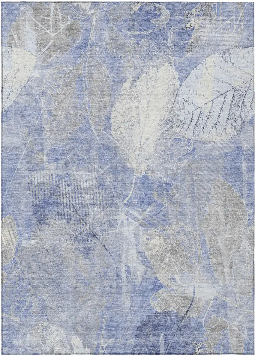 Denim Blue And Ivory Floral Washable Indoor Outdoor Area Rug Photo 8