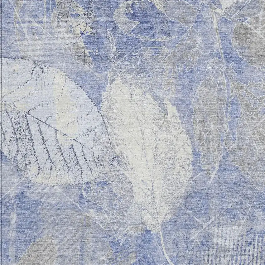 Denim Blue And Ivory Floral Washable Indoor Outdoor Area Rug Photo 3