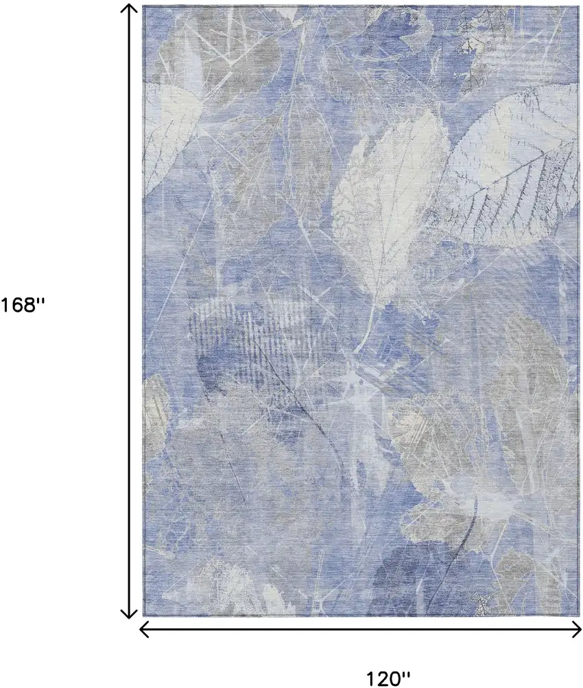 Denim Blue And Ivory Floral Washable Indoor Outdoor Area Rug Photo 9