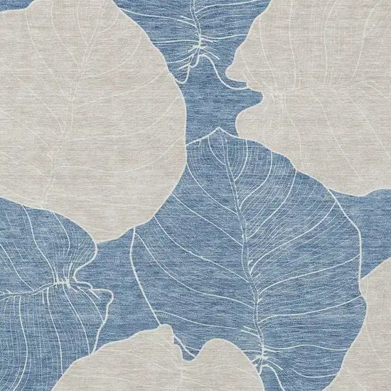Denim Blue And Ivory Floral Washable Indoor Outdoor Area Rug Photo 2