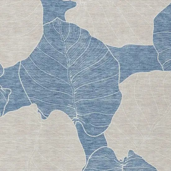 Denim Blue And Ivory Floral Washable Indoor Outdoor Area Rug Photo 2