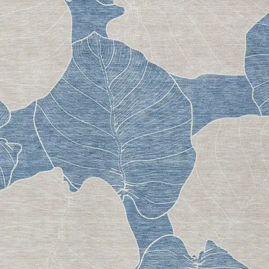 Denim Blue And Ivory Floral Washable Indoor Outdoor Area Rug Photo 2