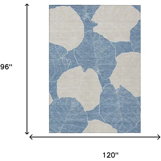 Denim Blue And Ivory Floral Washable Indoor Outdoor Area Rug Photo 6