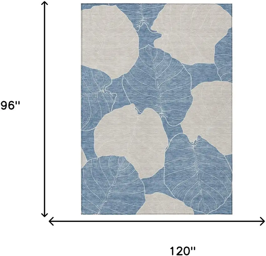 Denim Blue And Ivory Floral Washable Indoor Outdoor Area Rug Photo 6