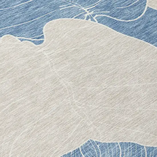 Denim Blue And Ivory Floral Washable Indoor Outdoor Area Rug Photo 9