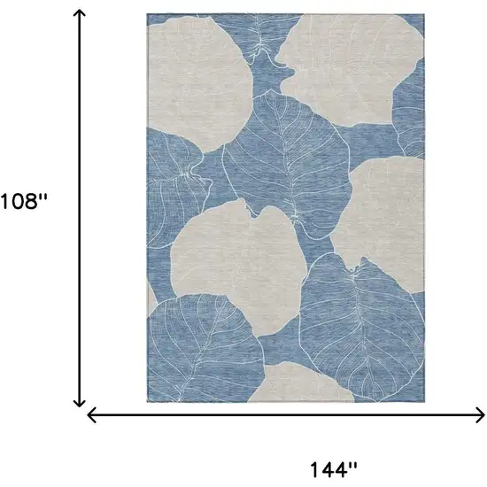 Denim Blue And Ivory Floral Washable Indoor Outdoor Area Rug Photo 6