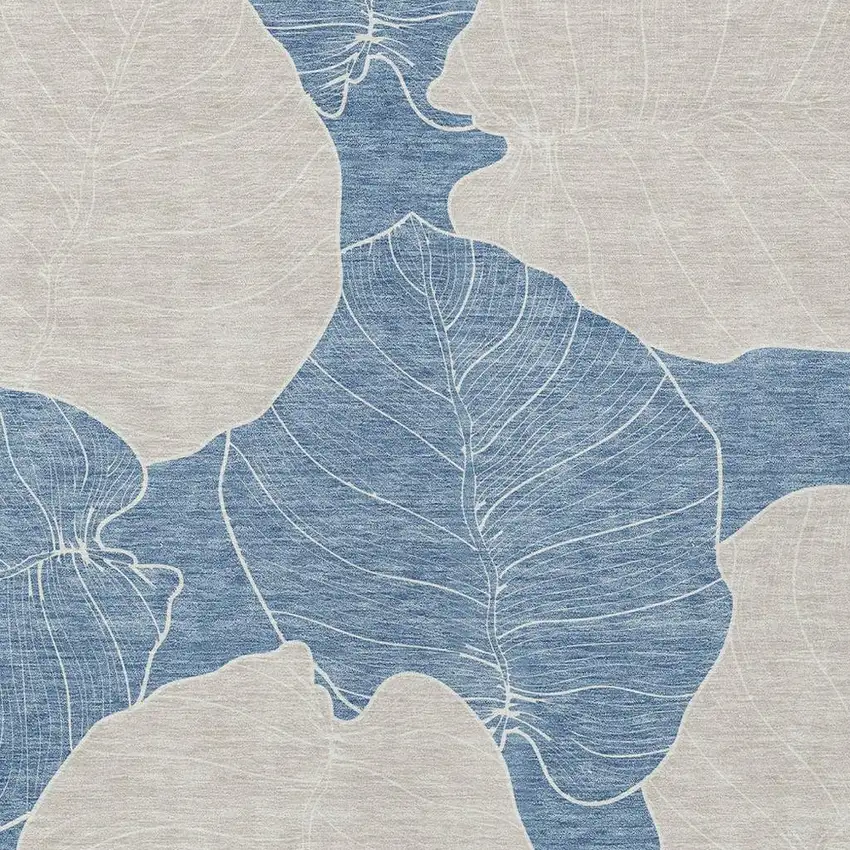 Denim Blue And Ivory Floral Washable Indoor Outdoor Area Rug Photo 2
