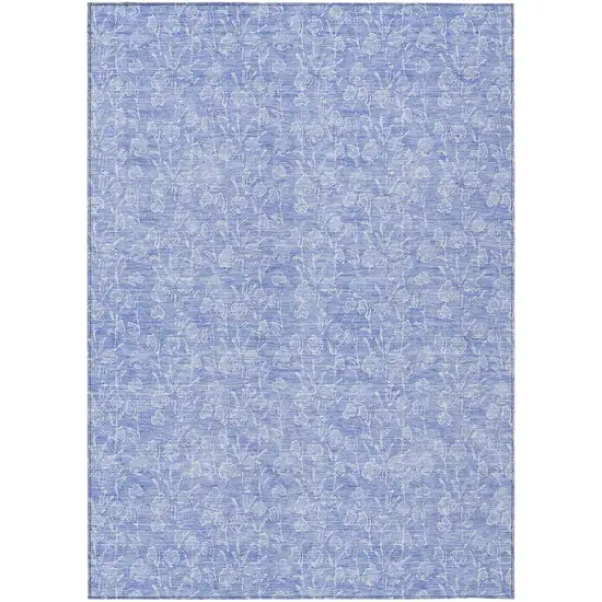 Denim Blue And Ivory Floral Washable Indoor Outdoor Area Rug Photo 2