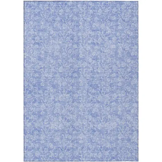 Denim Blue And Ivory Floral Washable Indoor Outdoor Area Rug Photo 2