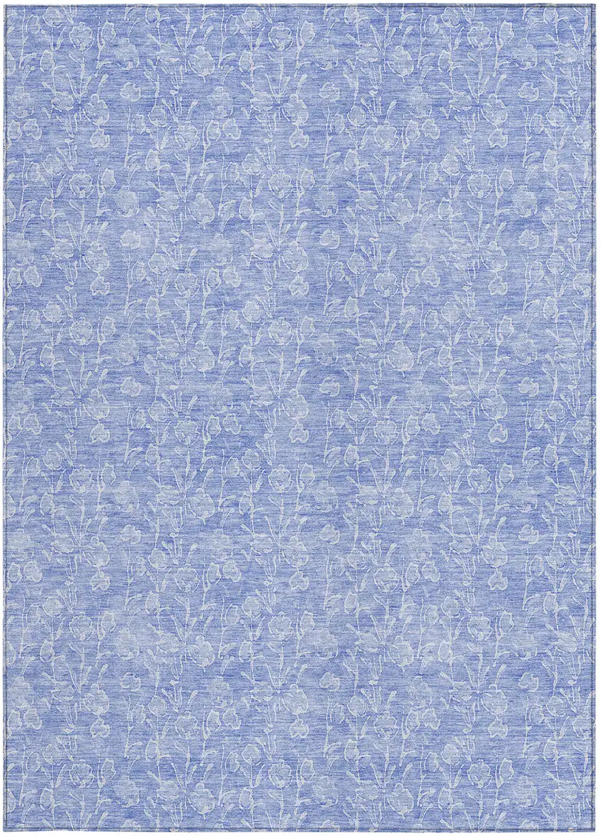 Denim Blue And Ivory Floral Washable Indoor Outdoor Area Rug Photo 6