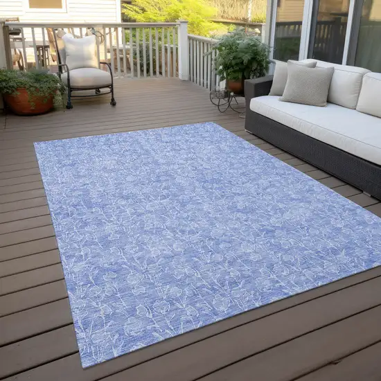 Denim Blue And Ivory Floral Washable Indoor Outdoor Area Rug Photo 7