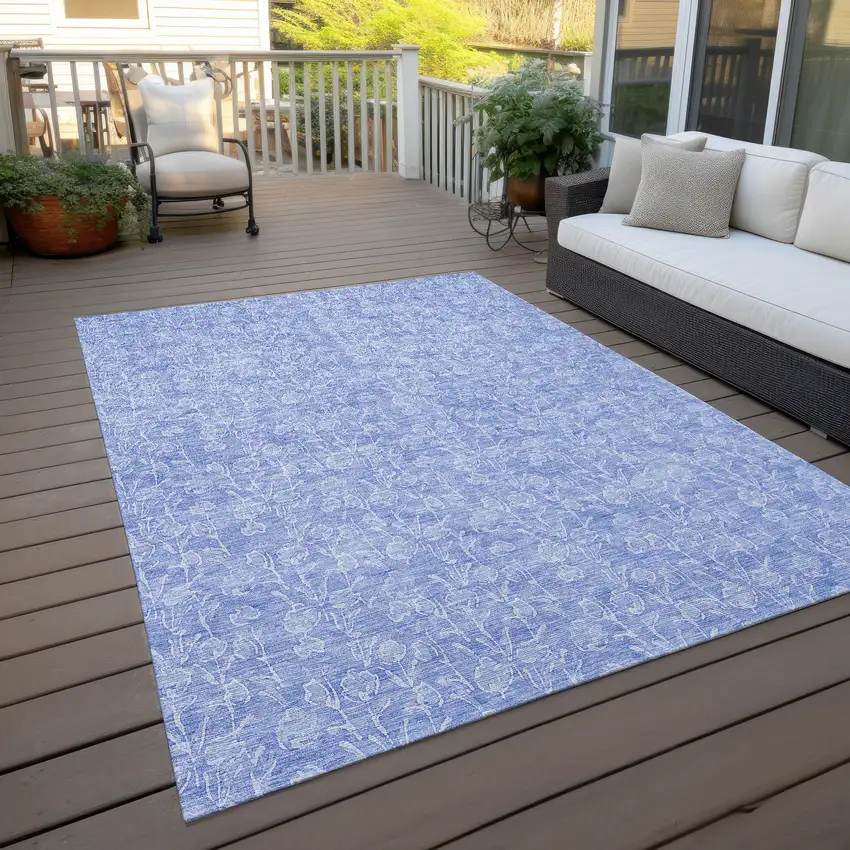 Denim Blue And Ivory Floral Washable Indoor Outdoor Area Rug Photo 7