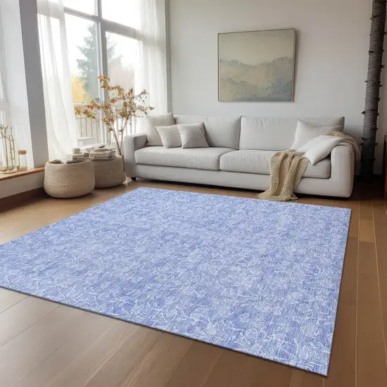 Denim Blue And Ivory Floral Washable Indoor Outdoor Area Rug Photo 9