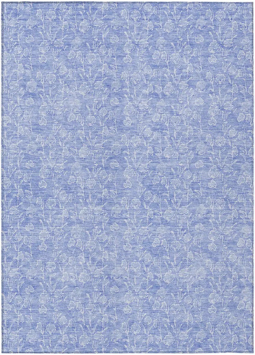 Denim Blue And Ivory Floral Washable Indoor Outdoor Area Rug Photo 2
