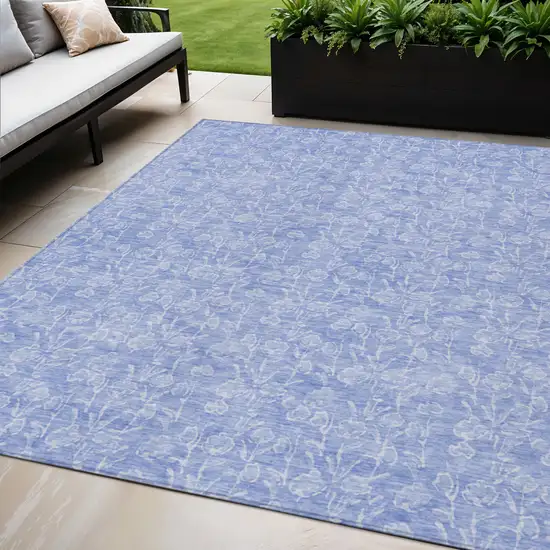 Denim Blue And Ivory Floral Washable Indoor Outdoor Area Rug Photo 1