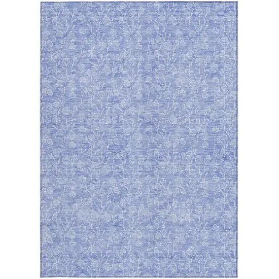 Denim Blue And Ivory Floral Washable Indoor Outdoor Area Rug Photo 6