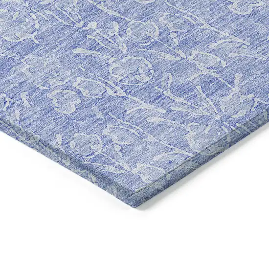 Denim Blue And Ivory Floral Washable Indoor Outdoor Area Rug Photo 4
