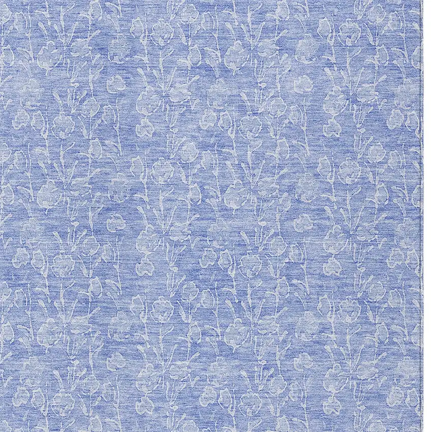 Denim Blue And Ivory Floral Washable Indoor Outdoor Area Rug Photo 5