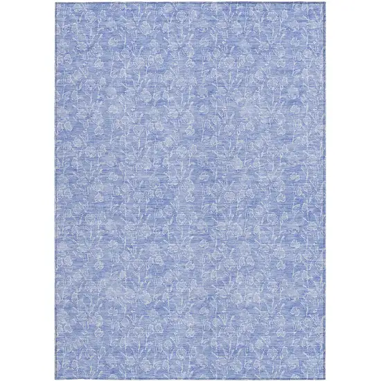Denim Blue And Ivory Floral Washable Indoor Outdoor Area Rug Photo 5