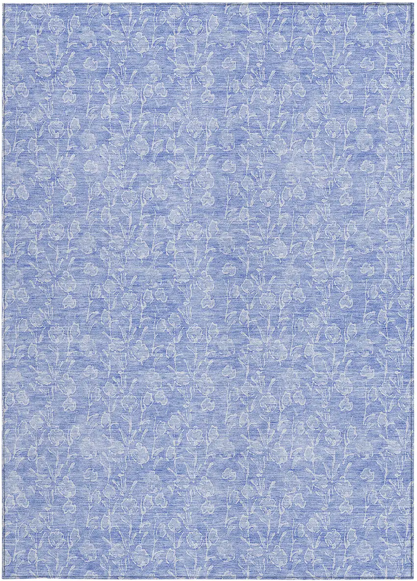 Denim Blue And Ivory Floral Washable Indoor Outdoor Area Rug Photo 5