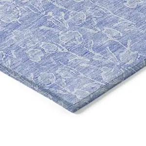 Photo of Denim Blue And Ivory Floral Washable Indoor Outdoor Area Rug