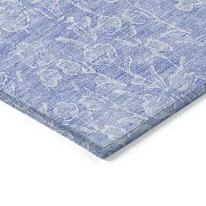Photo of Denim Blue And Ivory Floral Washable Indoor Outdoor Area Rug