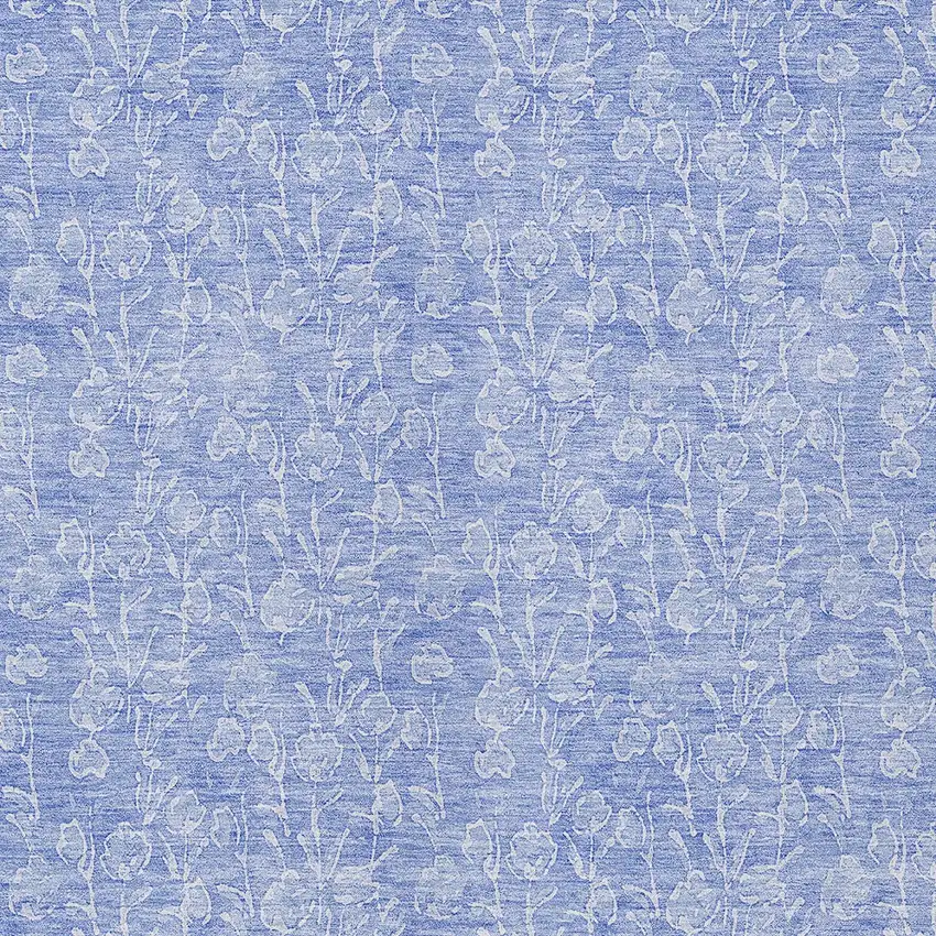 Denim Blue And Ivory Floral Washable Indoor Outdoor Area Rug Photo 5