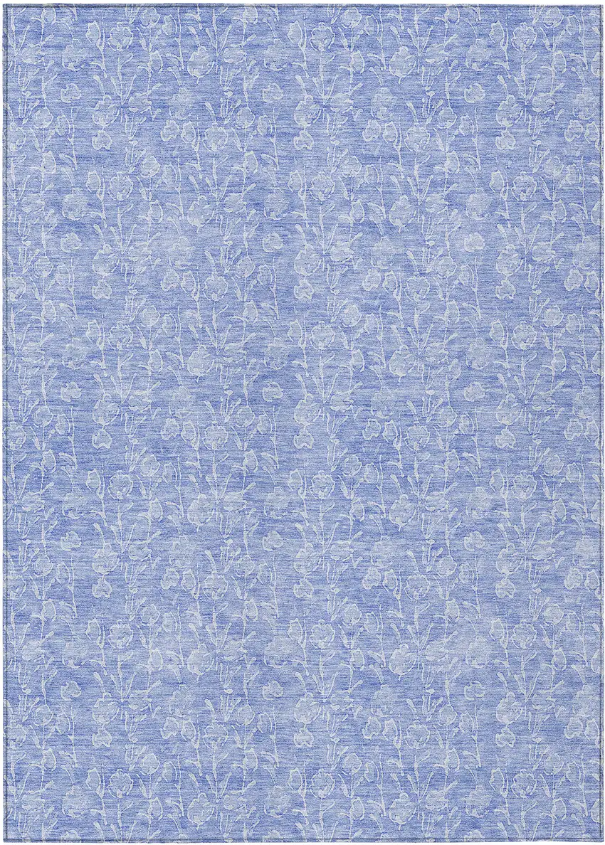 Denim Blue And Ivory Floral Washable Indoor Outdoor Area Rug Photo 2