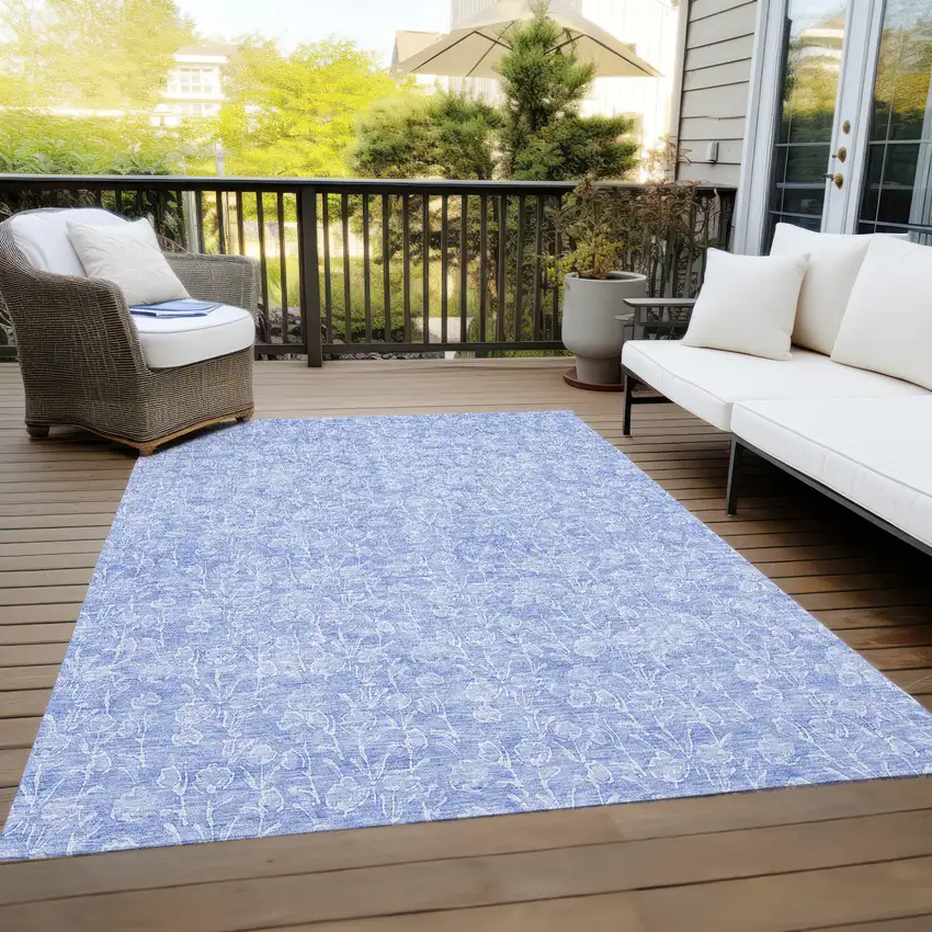 Denim Blue And Ivory Floral Washable Indoor Outdoor Area Rug Photo 9