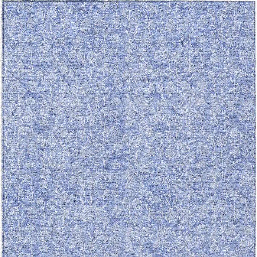 Denim Blue And Ivory Floral Washable Indoor Outdoor Area Rug Photo 6