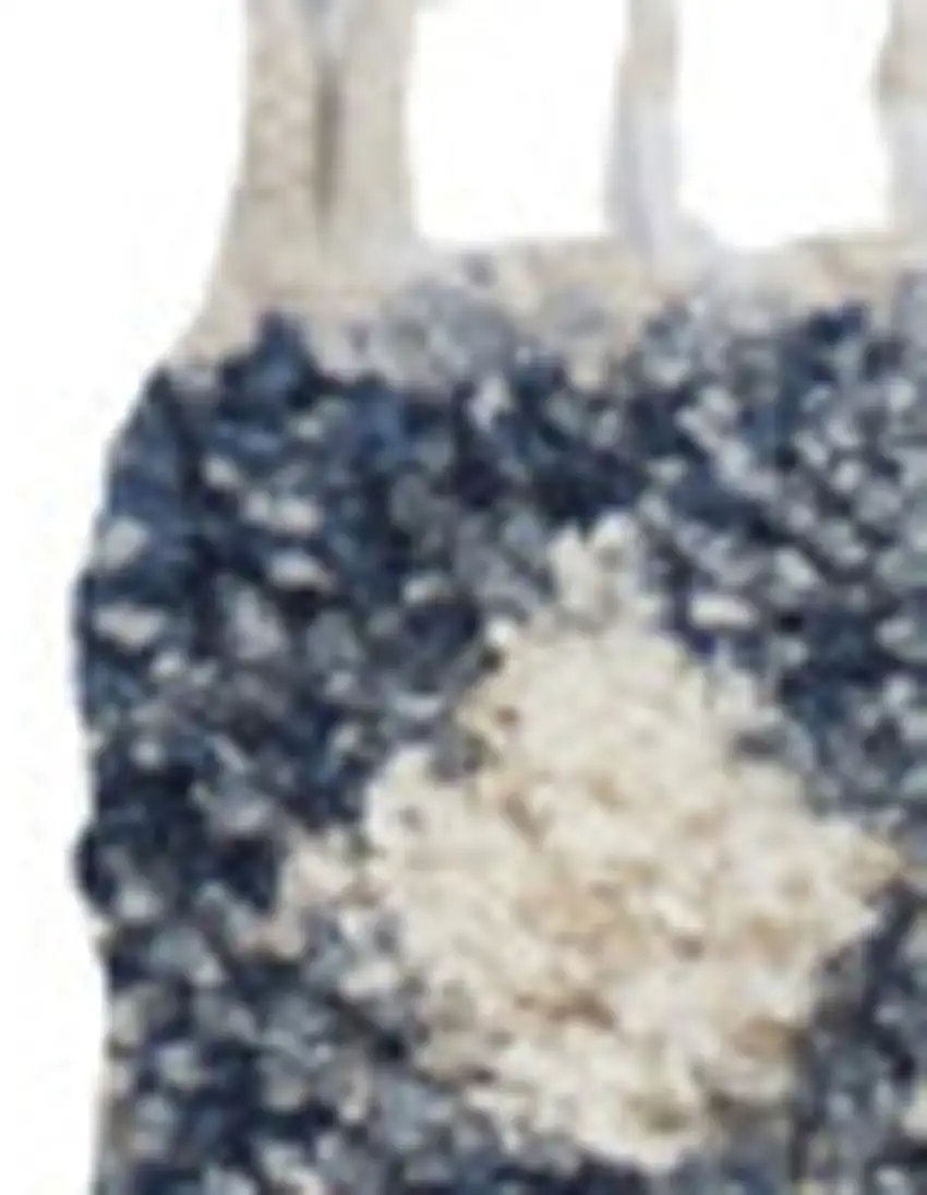 Denim Blue And Ivory Geometric Shag Non Skid Area Rug With Fringe Photo 2