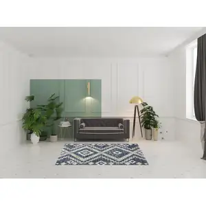 Photo of Denim Blue And Ivory Geometric Shag Non Skid Area Rug