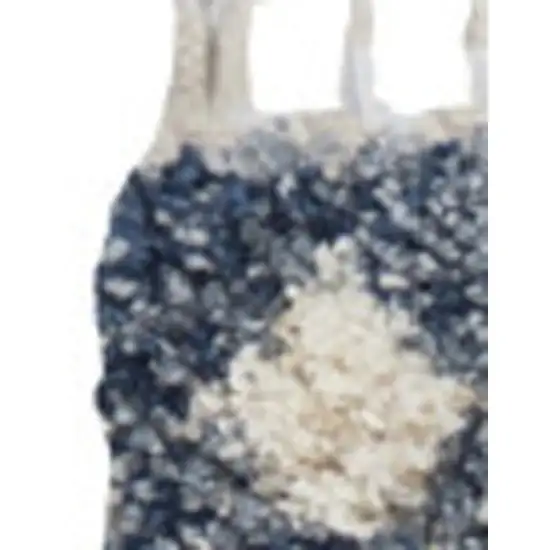 Denim Blue And Ivory Geometric Shag Non Skid Area Rug Photo 2