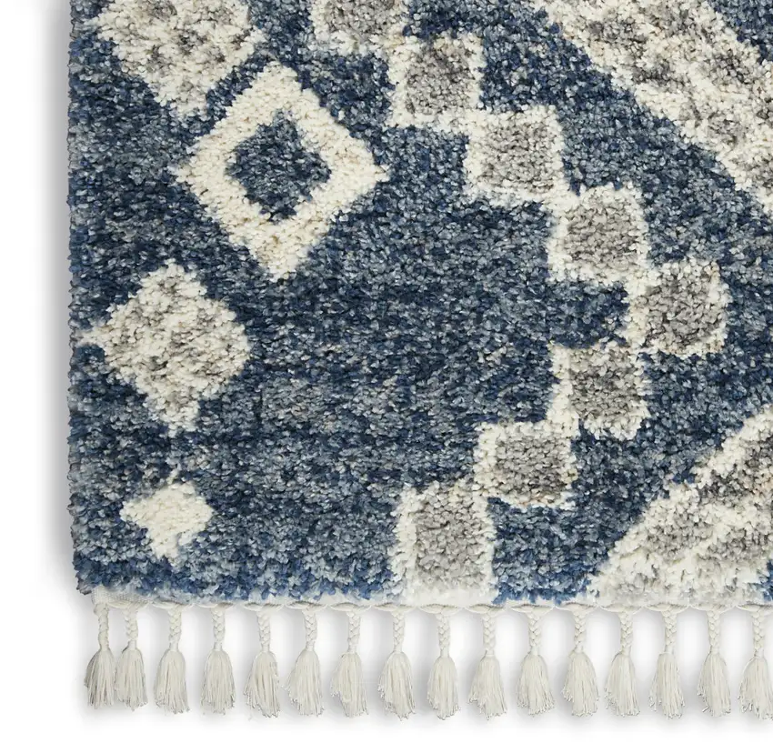 Denim Blue And Ivory Geometric Shag Non Skid Area Rug Photo 8