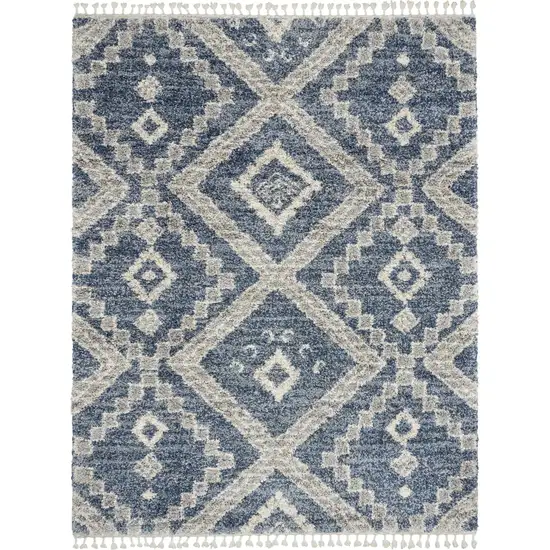 Denim Blue And Ivory Geometric Shag Non Skid Area Rug Photo 7