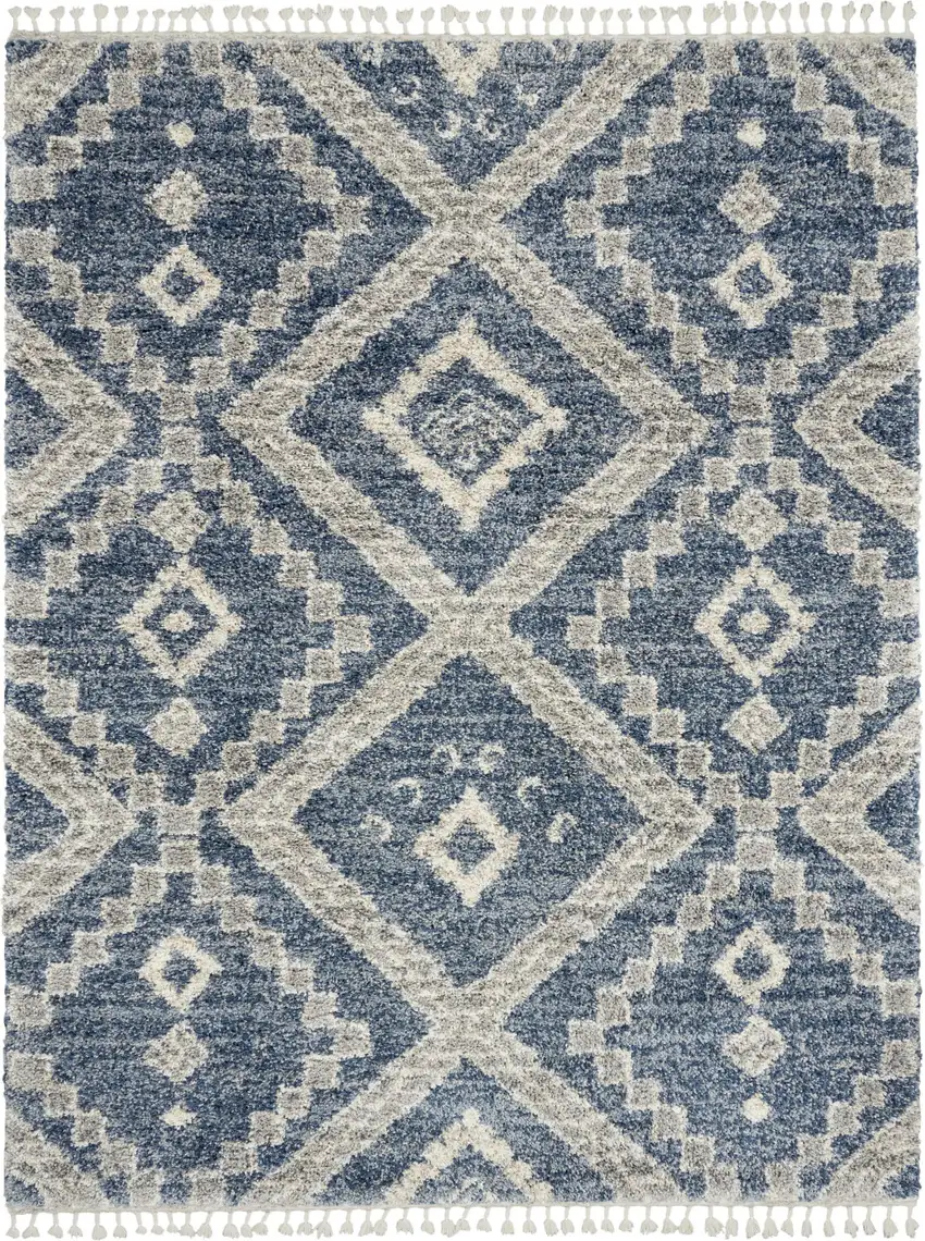 Denim Blue And Ivory Geometric Shag Non Skid Area Rug Photo 7