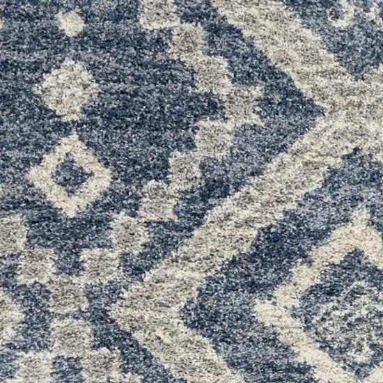 Denim Blue And Ivory Geometric Shag Non Skid Area Rug Photo 8