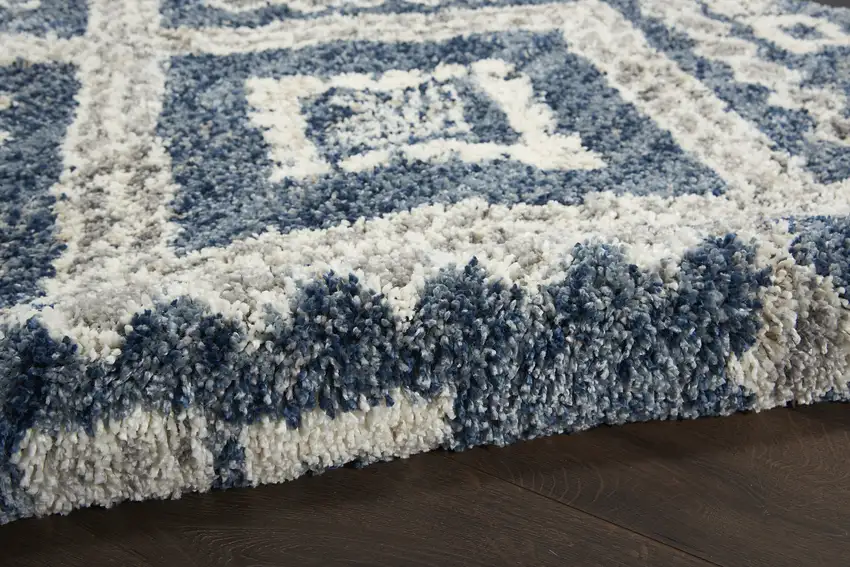 Denim Blue And Ivory Geometric Shag Non Skid Area Rug Photo 9